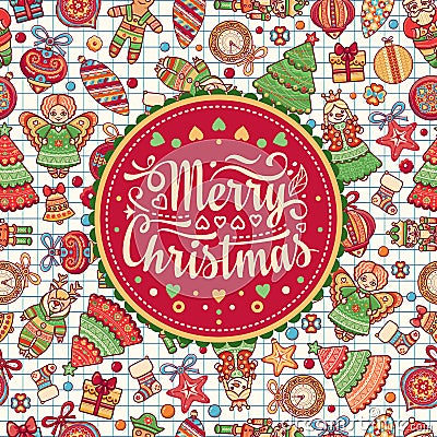 Merry Christmas toys. Greeting card. Vector Illustration