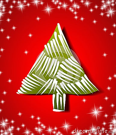 Merry christmas tree winter xmas year star decembe Vector Illustration