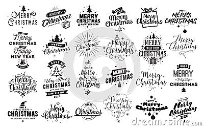 Merry Christmas typographic emblems set. Vector Illustration