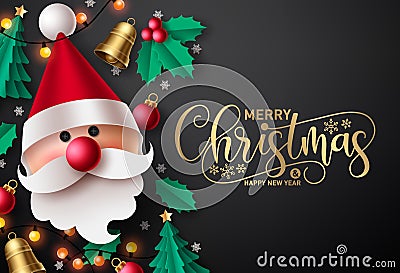 Merry christmas vector background design. Merry christmas greeting text in black empty space Vector Illustration