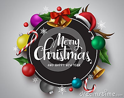 Merry christmas vector banner. Merry christmas greetings card with circle frame for text and messages. Vector Illustration