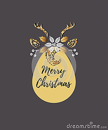 Merry Christmas vector illustration with Deer headband. Cartoon Illustration