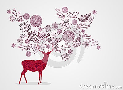 Merry Christmas vintage beautiful reindeer backgro Vector Illustration