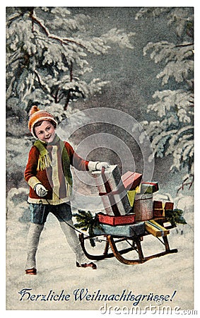 Merry Christmas vintage card Editorial Stock Photo