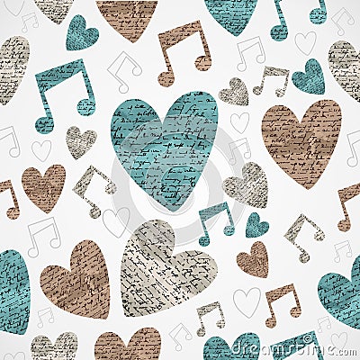 Merry Christmas vintage music love grunge seamless pattern. Vector Illustration