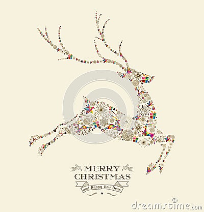 Merry Christmas vintage reindeer greeting card Vector Illustration