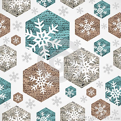 Merry Christmas vintage snowflakes grunge seamless pattern. Vector Illustration
