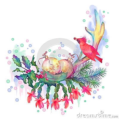 Merry Christmas Watercolor Drawing Stock Photo