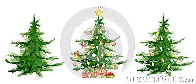 Merry Christmas watercolor trees collection Happy New Year card, posters. Stock Photo
