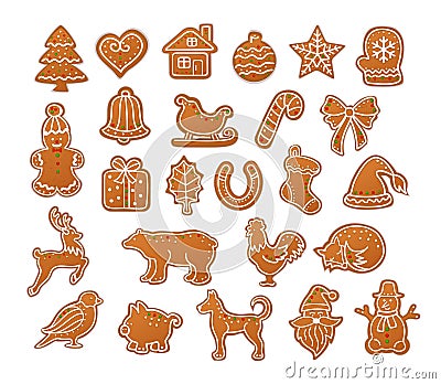 Merry Christmas Winter Gingerbread Cookies Vector Illustration