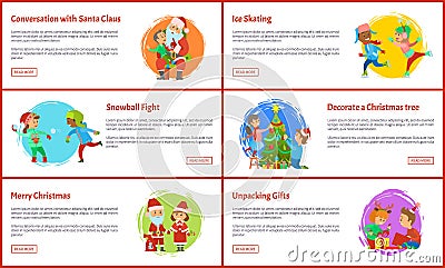 Merry Christmas Wishes Santa Claus and Snow Maiden Vector Illustration