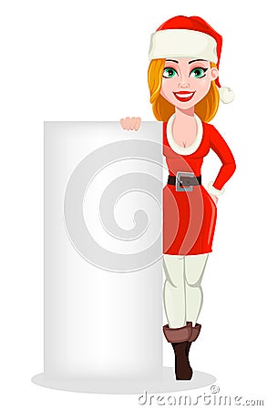 Merry Christmas. Woman in Santa Claus costume Vector Illustration