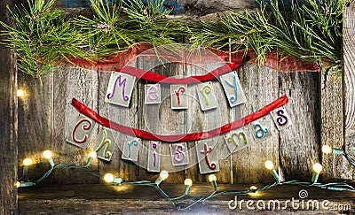 Merry Christmas on vintage wood Stock Photo