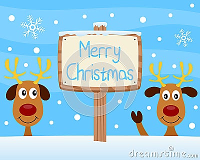 Merry Christmas Wooden Sign Vector Illustration