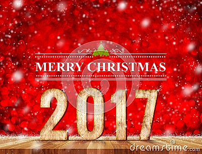 Merry Christmas 2017 word in perspective room with red sparkling Stock Photo