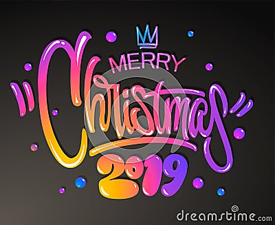 Merry Christmas 2019 year. Greetings card. Colorful lettering design. Vector illustration Vector Illustration