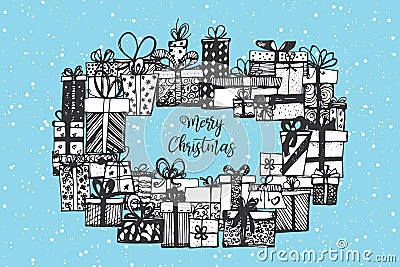 Merry Cristmas. Christmas hand drawn gifts. Vector Illustration