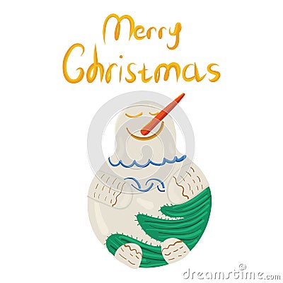 Merry festive snowman, christmas and new year card, illustration in hand drawing style Vector Illustration