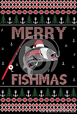 Merry Fishmas Ugly Christmas HoHoHo Style T-shirt Design Vector Illustration