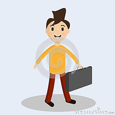 Merry guy with a suitcase. Vector illustration. Cartoon Illustration