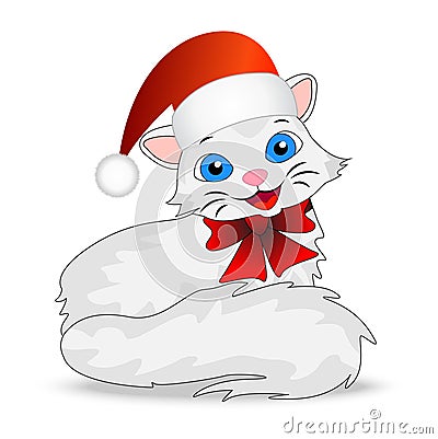 Merry kitten in a christmas cap Vector Illustration