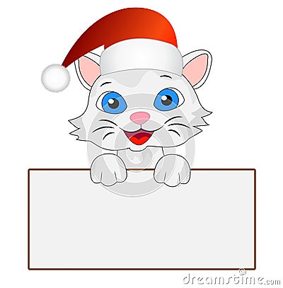 Merry kitten in a christmas cap Vector Illustration