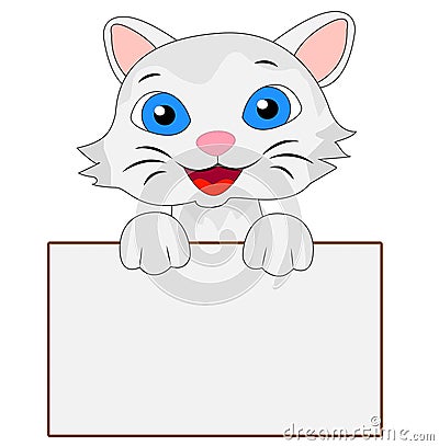 Merry kitten holds a clean banner Vector Illustration