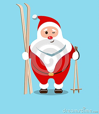 Merry Santa Claus. Kind, bearded hero. Christmas old man in a re Vector Illustration