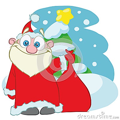 Santa Claus with a bag of gifts. cartoon Vector Illustration