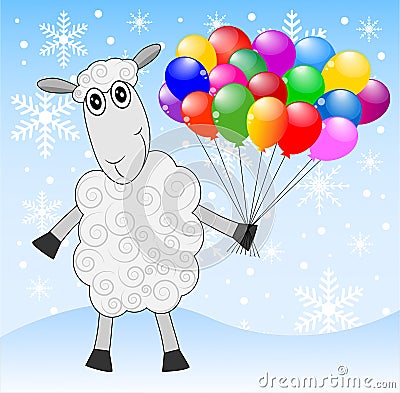 Merry sheep with air marbles Vector Illustration