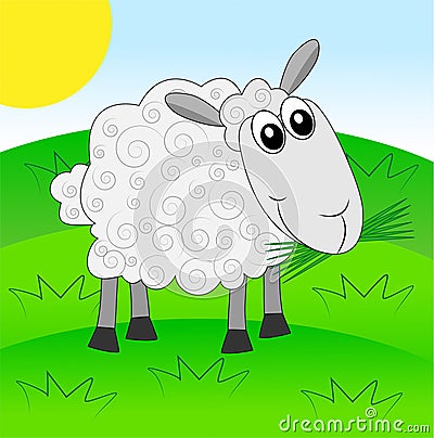 Merry sheep on a green lawn Vector Illustration