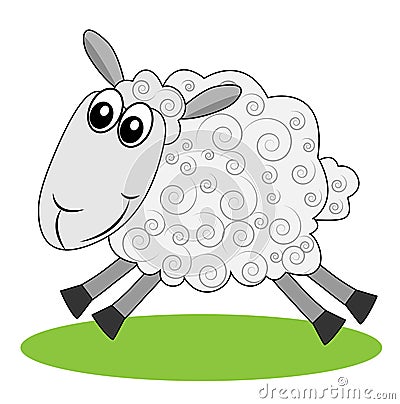 Merry sheep hurries on a green lawn Vector Illustration