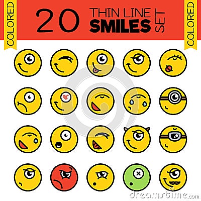 20 Merry smiles. A set of conceptual smiles. Vector Illustration