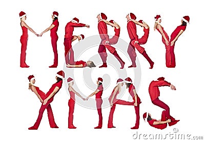Merry Xmas formed by humans Stock Photo