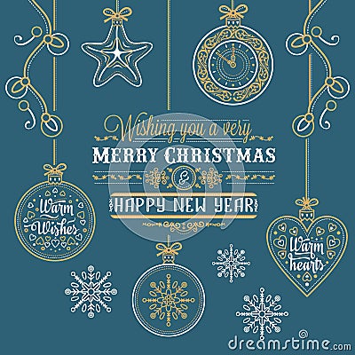 Merry Xmas Lettering composition. Greeting card Vector Illustration