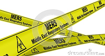 MERS. Middle East Respiratory Syndrome. Yellow warning tapes Stock Photo