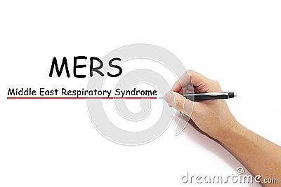 MERS text with hand writing Stock Photo