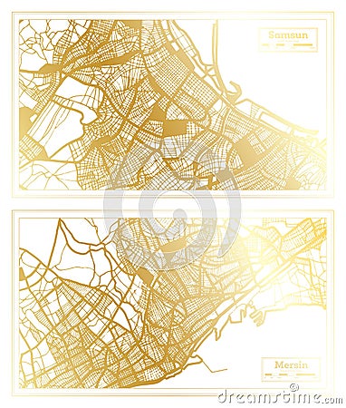 Mersin and Samsun Turkey City Map Set Stock Photo