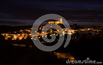 Mertola castle, town and river at night Stock Photo