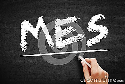 MES Manufacturing Execution System - computerized systems used in manufacturing to track and document the transformation of raw Stock Photo