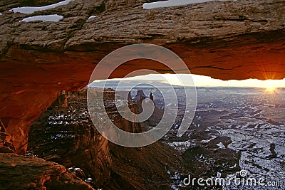 Mesa Arch under Winter Sunrise Stock Photo