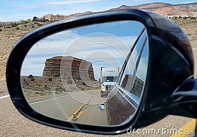 Mesa in rear view mirror, Utah Editorial Stock Photo