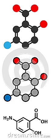 Mesalazine (mesalamine, 5-aminosalicylic acid) inflammatory bowel disease drug molecule Vector Illustration