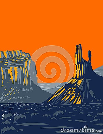 Mesas Buttes and Towers in Valley of the Gods Formerly Part of Bears Ears National Monument Located North of Monument Valley near Vector Illustration