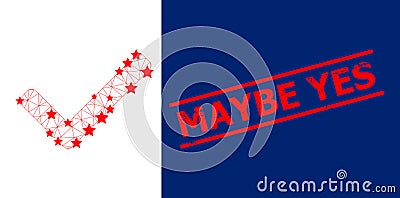 Maybe Yes Distress Rubber Imprint and Accept Tick Polygonal Mesh Vector Illustration