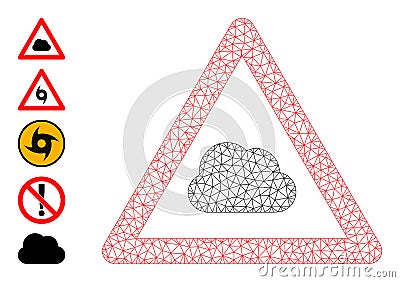 Mesh Carcass Cloud Warning Icon Vector Illustration