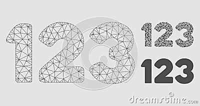 Digits Vector Mesh Carcass Model and Triangle Mosaic Icon Vector Illustration