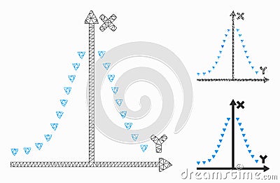 Dotted Gauss Plot Vector Mesh 2D Model and Triangle Mosaic Icon Vector Illustration