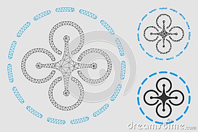 Drone Flight Vector Mesh Wire Frame Model and Triangle Mosaic Icon Vector Illustration