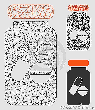 Drugs Phial Vector Mesh Carcass Model and Triangle Mosaic Icon Vector Illustration